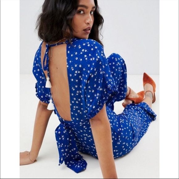 Faithfull The Brand La Villa Floral Jumpsuit Cobalt Betina Floral Size 4 Small - Picture 3 of 11